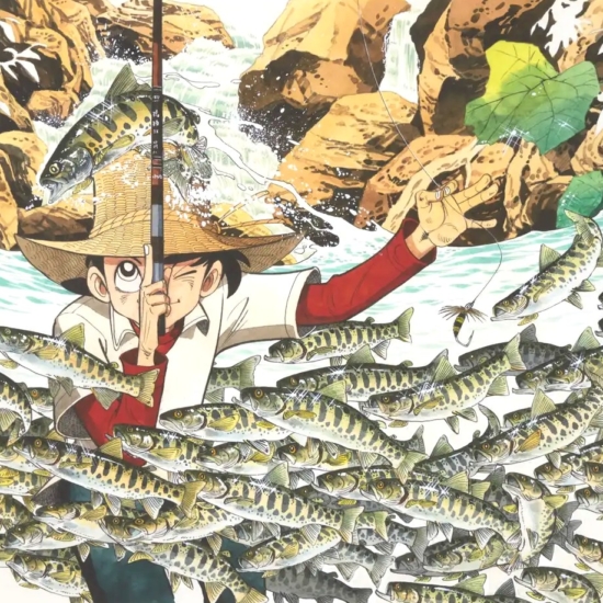 矢口高雄の絵画作品　タイトルは、毛バリの神様